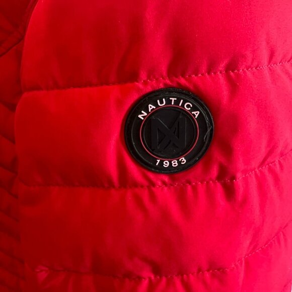 Nautica Womens Red Quilted Puffer Jacket With Black Accents & Zip Front Closure - Picture 6 of 12